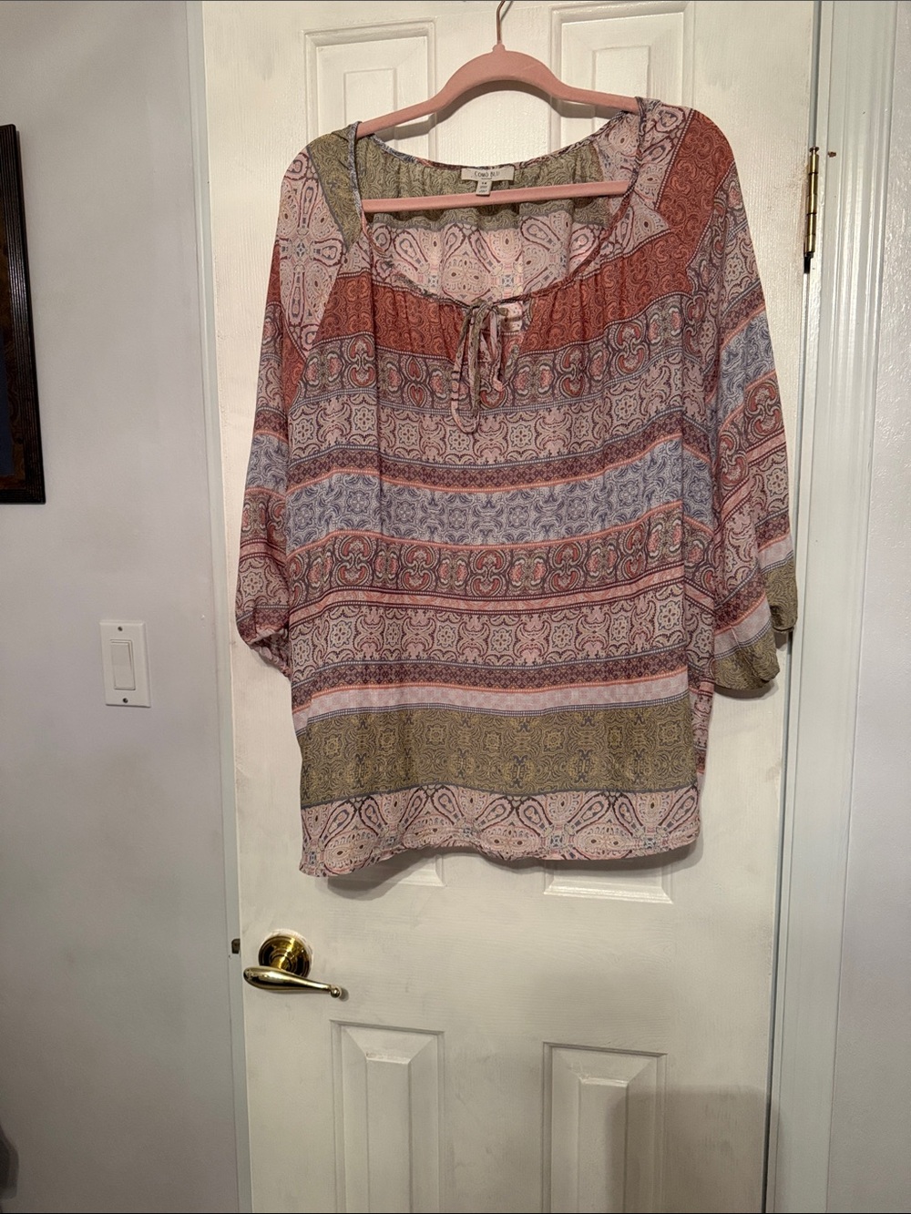 Striped Boho Peasant Blouse in Pink Multi